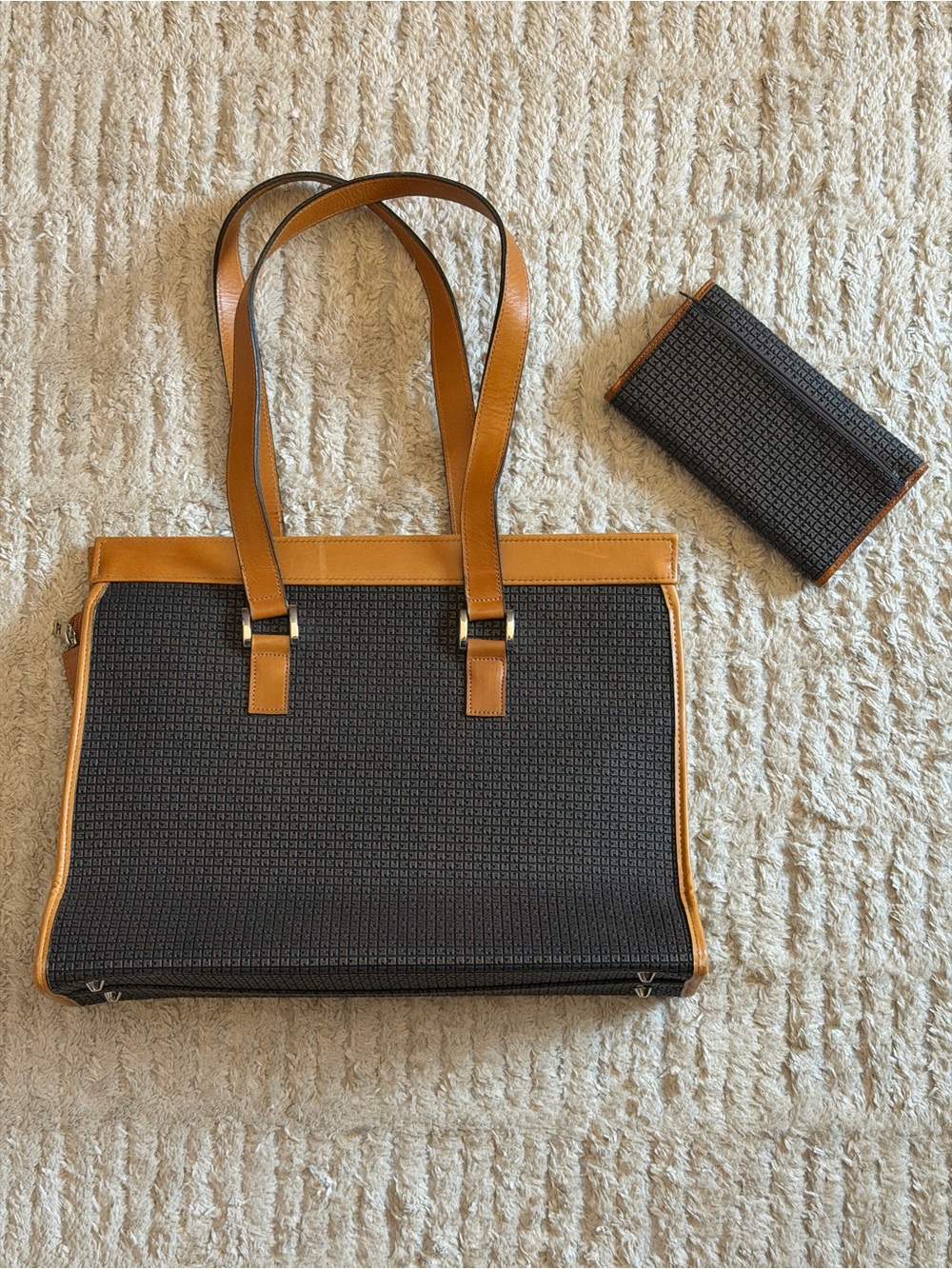 NWOT Vintage Ted Lapidus Monogram Tote Bag & Wallet Set Deadstock Tan - Picture 6 of 14
